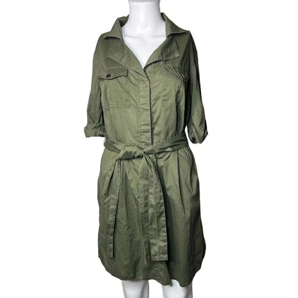 Bloomingdale's Button Down Utility Mini Dress Green Size Medium